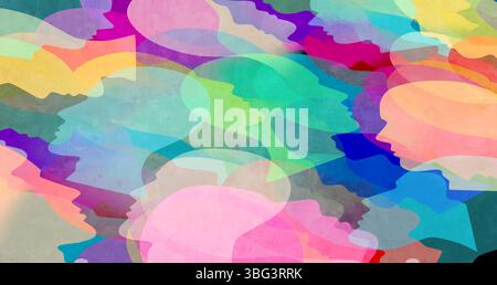 Persone diverse background come un gruppo di cittadini in una popolazione che rappresenta la diversità come società che diventa un simbolo multiculturale per EQUAL Foto Stock