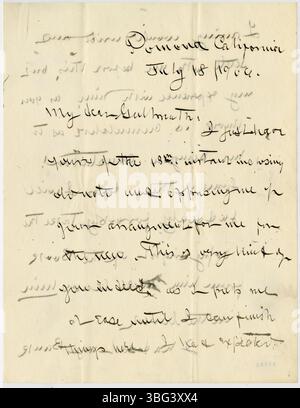 Questa lettera di William Jackson Armstrong a Charles B. Galbreath, datata 18 luglio 1906, discute di una questione finanziaria sollevata da Galbreath a Columbus, e descrive la residenza di Armstrong in California. Armstrong era ispettore generale e storico. Foto Stock