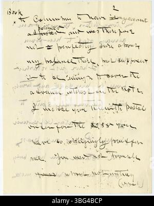 Questa lettera di William Jackson Armstrong a Charles B. Galbreath, datata 18 luglio 1906, discute le preoccupazioni finanziarie affrontate da Galbreath e descrive la vita di Armstrong in California come ex ispettore generale e storico del consolato degli Stati Uniti. Foto Stock