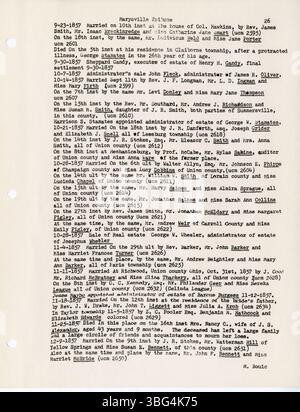 Questo documento include abstract del Marysville Tribune, incentrati sugli anni dal 3 aprile 1850 al 5 settembre 1860. Compilato da Margaret Bouic, mette in evidenza gli eventi locali chiave e i documenti storici. Foto Stock
