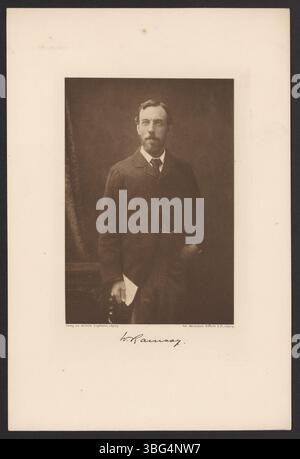 Ritratto di William Ramsay, un chimico scozzese noto per la sua scoperta dei gas nobili. Gli è stato conferito il Premio Nobel per la chimica nel 1904 per aver identificato elio, neon, argon, krypton, xeno, e radon come elementi distinti sulla tavola periodica. Foto Stock