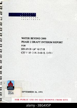 Il progetto di relazione intermedia Water Beyond 2000 fase 2 del 26 settembre 1991, preparato dalla divisione Water, valuta le alternative di approvvigionamento idrico, comprese le proposte per nuovi pozzi e bacini idrici per soddisfare la futura domanda idrica. Foto Stock