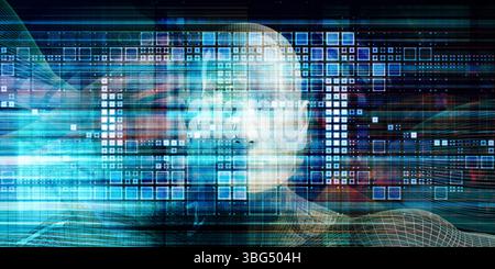 Concetto di deep learning e tecnologia di elaborazione del cervello ai Foto Stock