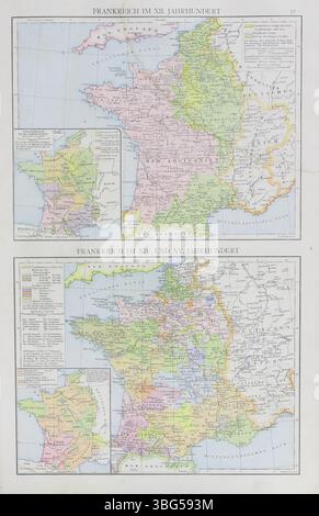 Pagina 61 dell'Historical Hand Atlas di G. Droysen del 1886 contiene rappresentazioni cartografiche tedesche di territori globali e regionali. Foto Stock
