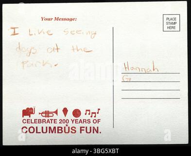 La cartolina del Summer Reading Club del 2012, creata da VolunTeen, commemora il 200° anniversario di Columbus, Ohio, come parte della celebrazione del bicentenario della città. Foto Stock
