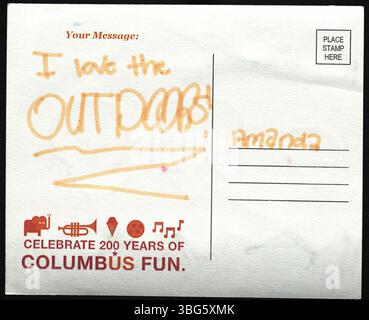 Questa cartolina del 2012 è stata creata dal Summer Reading Club VolunTeen per commemorare il 200° anniversario di Columbus, Ohio, come parte della celebrazione del bicentenario. Foto Stock