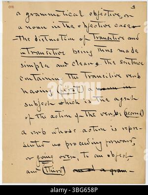 Lettera di William Jackson Armstrong a Charles B. Galbreath che discute l'argomento grammaticale secondo cui un verbo passivo non può essere simultaneamente transitivo. Armstrong critica le classificazioni grammaticali e condivide le sue opinioni sulla struttura linguistica. Foto Stock