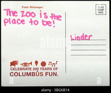 2012 cartolina creata da un Summer Reading Club VolunTeen per commemorare il 200° anniversario di Columbus, Ohio, come parte delle celebrazioni del bicentenario della città. Foto Stock