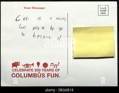 2012 cartolina creata da un Summer Reading Club VolunTeen per commemorare il 200° anniversario di Columbus, Ohio, come parte delle celebrazioni del bicentenario della città. Foto Stock