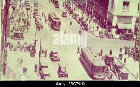 Questa fotografia del 1926 di North High Street a Columbus, Ohio, mostra il traffico sulla strada visto dalla cima dell'edificio J. O. Mills. L'immagine è stata presentata in *Columbus This Week* per evidenziare quanto i conducenti abbiano seguito bene le norme del traffico. Foto Stock
