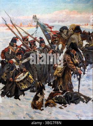 Polonia; Wojciech Kossak; Poczet sztandarowy, fragment panoramy Berezyna; "Guardia del colore", frammento del panorama "Berezina"; Fahnenwache obraz olejny Foto Stock