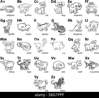 Cartoon Animal Alphabet Letters Language Chart Illustrazione Vettoriale