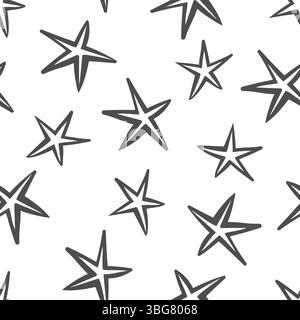 Motivo geometrico bianco e nero senza cuciture. Contorni astratti delle stelle. Illustrazione vettoriale con pennello per tessuti, indumenti per bambini, carta da imballaggio. Illustrazione Vettoriale