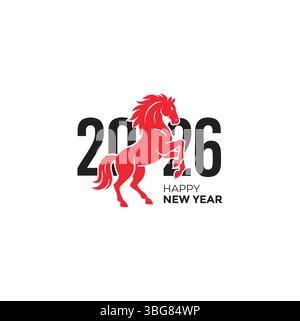 Felice anno nuovo 2026 . L'anno del cavallo Illustrazione Vettoriale