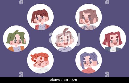 Set di icone facce Avatar Cartoon Illustrazione Vettoriale