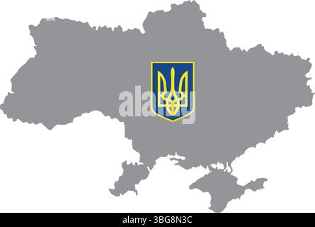 Mappa Ucraina isolata su sfondo bianco con stemma. Illustrazione vettoriale Illustrazione Vettoriale
