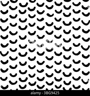 Scala di pesci senza cuciture in bianco e nero. Sfondo astratto senza giunture vettoriali con linee a semicerchio disegnate a mano irregolari. Per utilizzare, trascinare in Illustrazione Vettoriale