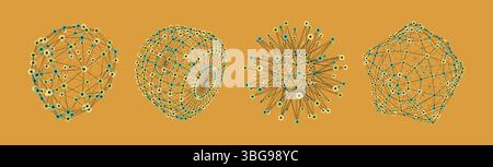 Sfera. Struttura di connessione. Disegno astratto della griglia. Concetto tecnologico. Illustrazione vettoriale con linee e punti collegati. Illustrazione Vettoriale