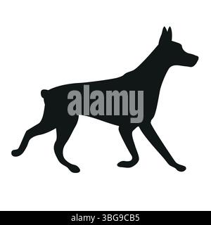 Silhouette per cani doberman da corsa piatta e disegnata a mano, isolata su sfondo bianco Illustrazione Vettoriale