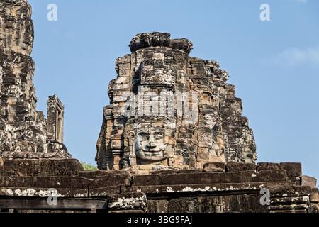 Torre a quattro facciate sul Tempio di Bayon, Angkor, Cambogia Foto Stock