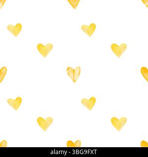 Colore giallo pastello con cuori senza cuciture. Decorazioni di San Valentino per carte, tessuti, carta da imballaggio, servizio di scrapbooking. Dipinto a mano Foto Stock