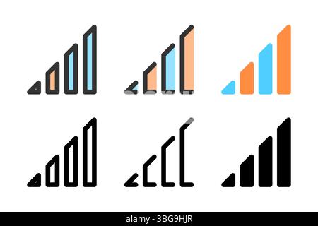 Icona impostata per la barra del segnale. Ideale per applicazioni di rete o indicatori di connettività. Illustrazione Vettoriale