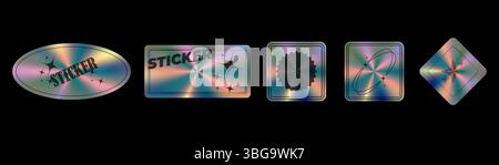 Adesivi olografici di diverse forme, ologrammi forme geometriche adesivi etichette per il design, illustrazione vettoriale Illustrazione Vettoriale