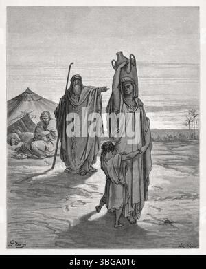 Incisione di Gustave Doré in rappresentanza di Abramo che mandò via Hagar e Ismaele. Foto Stock