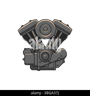 illustrazione del motore per moto d'epoca personalizzato, del motore del trinciatore. Illustrazione Vettoriale