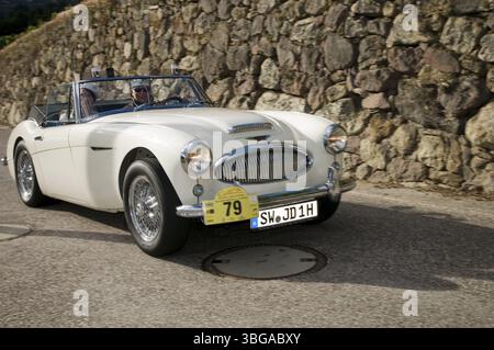 Rally di auto d'epoca Suedtirol-Classic a scena / alto Adige 2014, Austin HEALY MK 2 BJ 7 (costruito nel 1963) sulla Labersstrasse in salita allo svincolo Foto Stock