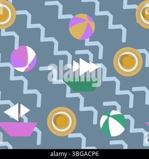 Pattern senza interruzioni senza sfondo, un gioco a tema marino Illustrazione Vettoriale