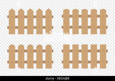 Icone di recinzione plank impostate su sfondo trasparente Illustrazione Vettoriale