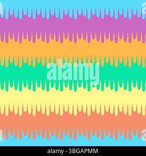 Vivace motivo vettoriale senza cuciture con bande orizzontali colorate con effetti gocciolanti. Questo design contemporaneo sfoggia una palette arcobaleno con e. Illustrazione Vettoriale