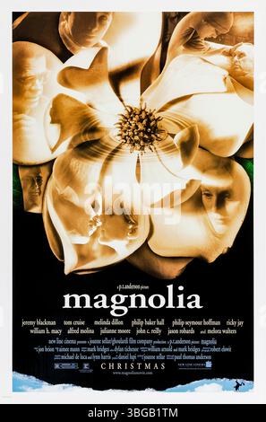 Magnolia 1999 diretto da Paul Thomas Anderson e interpretato da Tom Cruise, Philip Seymour Hoffman e Julianne Moore. Le vite interconnesse si scontrano in un potente dramma sulla solitudine, l'amore e la redenzione, ambientato sullo sfondo di una serie televisiva di giochi di lunga data. Fotografia di un poster originale USA a un foglio SOLO PER USO EDITORIALE. Credito: BFA / New Line Cinema Foto Stock
