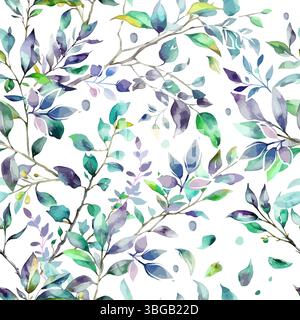 Sfondo senza cuciture l'acquerello si dirama verde. disegnato a mano. Non ai, illustrazione vettoriale Illustrazione Vettoriale