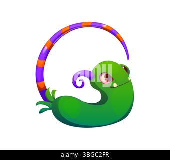 Bizzarro personaggio dei mostri carattere dei cartoni animati lettera G. Halloween tipo di personaggio, spettrale fantasia creature vettoriali, alfabeto inglese. Bugaboo, bogle personage Kids ABC font symbol Illustrazione Vettoriale