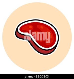 Un'icona dettagliata di una fetta di carne rossa fresca, perfetta per l'uso in cibi, macellerie e design culinari. Illustrazione Vettoriale