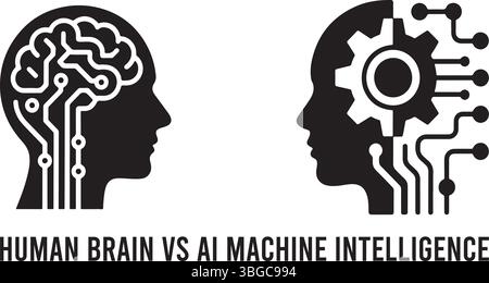 Human Brain vs ai – Concept Design di confronto tra intelligenza mentale e macchina Illustrazione Vettoriale