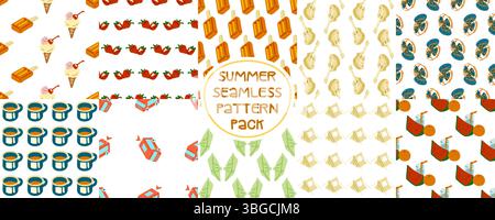 Collezione Summer Seamless Pattern Pack Illustrazione Vettoriale