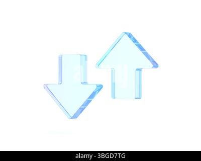Frecce su e giù isolate su sfondo bianco. Glassmorfismo. illustrazione 3d. Foto Stock