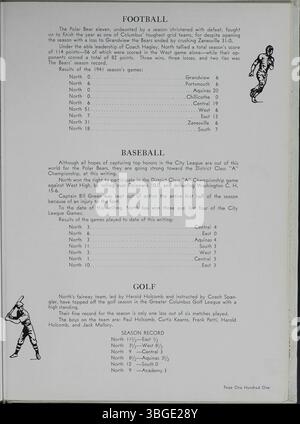 L'annuario del 1942, intitolato "The Memory Book", riflette la storia della North High School di Columbus, Ohio. Originariamente aperto nel 1893 sotto il preside Charles D. Everett, il primo edificio era una struttura a tre piani in stile romanico progettato da Frank L. Packard. È stato sostituito da un nuovo edificio nel 1924. La scuola chiuse nel 1979 ma riaprì nel 2012 come Columbus International High School. Foto Stock