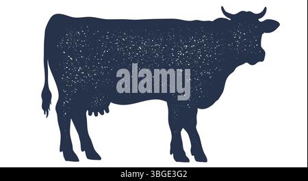 Mucca, toro, manzo. Silhouette disegnata a mano Illustrazione Vettoriale