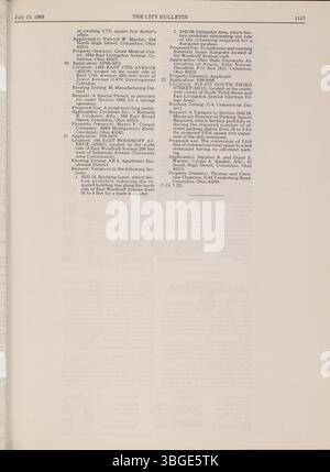 Questa sezione del Columbus City Bulletin 1989 include i procedimenti del consiglio comunale, le pubblicità per le offerte, le ordinanze, le risoluzioni, gli aggiornamenti della funzione pubblica, e del Consiglio di acquisto. Foto Stock