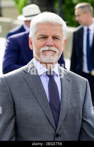 Praga, Repubblica Ceca. 5 giugno 2025. 09:06:13 PRAGA, 05-06-2025, Charles BridgeKing Willem Alexander e la regina Máxima fanno una visita di stato nella Repubblica Ceca su invito del presidente. FOTO: NLBeeld/Patrick van EmstIn la foto: Il presidente ceco Petr Pavel crediti: NL Beeld / Patrick van Emst Foto Stock