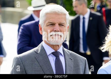 Praga, Repubblica Ceca. 5 giugno 2025. 09:06:14 PRAGA, 05-06-2025, Charles BridgeKing Willem Alexander e la regina Máxima fanno una visita di stato nella Repubblica Ceca su invito del presidente. FOTO: NLBeeld/Patrick van EmstIn la foto: Il presidente ceco Petr Pavel crediti: NL Beeld / Patrick van Emst Foto Stock