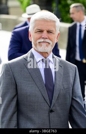 Praga, Repubblica Ceca. 5 giugno 2025. 09:06:13 PRAGA, 05-06-2025, Charles BridgeKing Willem Alexander e la regina Máxima fanno una visita di stato nella Repubblica Ceca su invito del presidente. FOTO: NLBeeld/Patrick van EmstIn la foto: Il presidente ceco Petr Pavel crediti: NL Beeld / Patrick van Emst Foto Stock