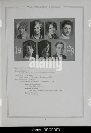 L'annuario del 1928 per la North High School, intitolato The Polaris Annual, mette in evidenza la storia della scuola. Charles D. Everett fu preside dal 1893 al 1928. L'edificio originale della North High School, una struttura in stile romanico, fu costruito nel 1893 al 100 West 4th Avenue e sostituito da una nuova scuola al 100 East Arcadia Avenue nel 1924. La scuola chiuse nel 1979 ma riaprì nel 2012 come Columbus International High School. Foto Stock