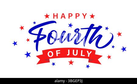 Felice 4 luglio lettering creativo clipart 2025. Buon 4 luglio, Independence Day USA, modello di biglietto d'auguri creativo. Illustrazione vettoriale Illustrazione Vettoriale