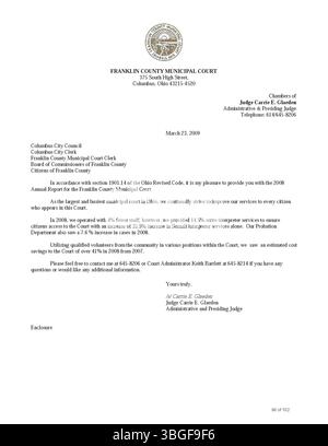 Il rapporto annuale della città di Columbus del 2008 delinea le entrate e le spese finanziarie per la città. Include rapporti del City Clerk, del tesoriere cittadino e del Comitato delle vie e dei mezzi. Foto Stock