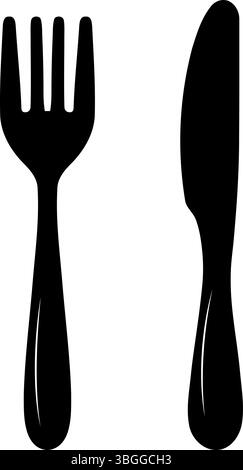 Forchetta e coltello sagome di posate - icona degli utensili da pranzo Illustrazione Vettoriale